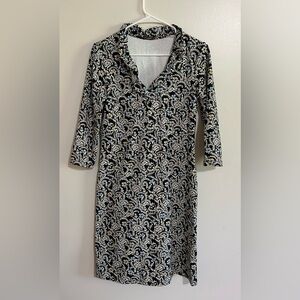 J. McLaughlin Floral Dress Size Small Black White 3/4 Sleeve